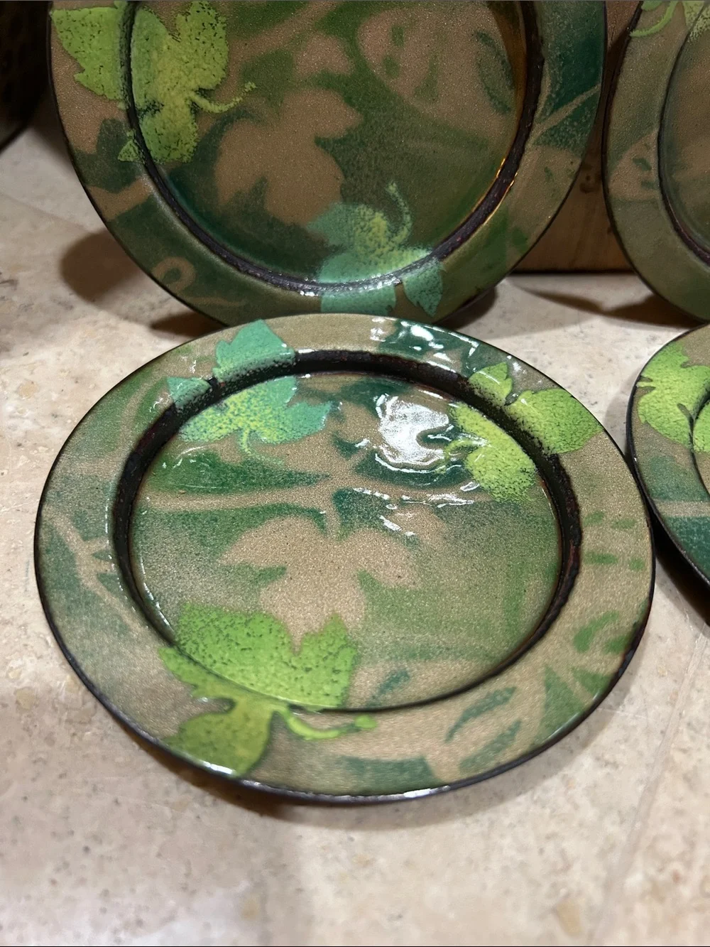vintage handmade enamel on copper decorative Drink Coaster Set of 4